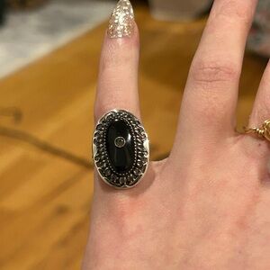 Victorian .925 Onyx & marcasite ring.